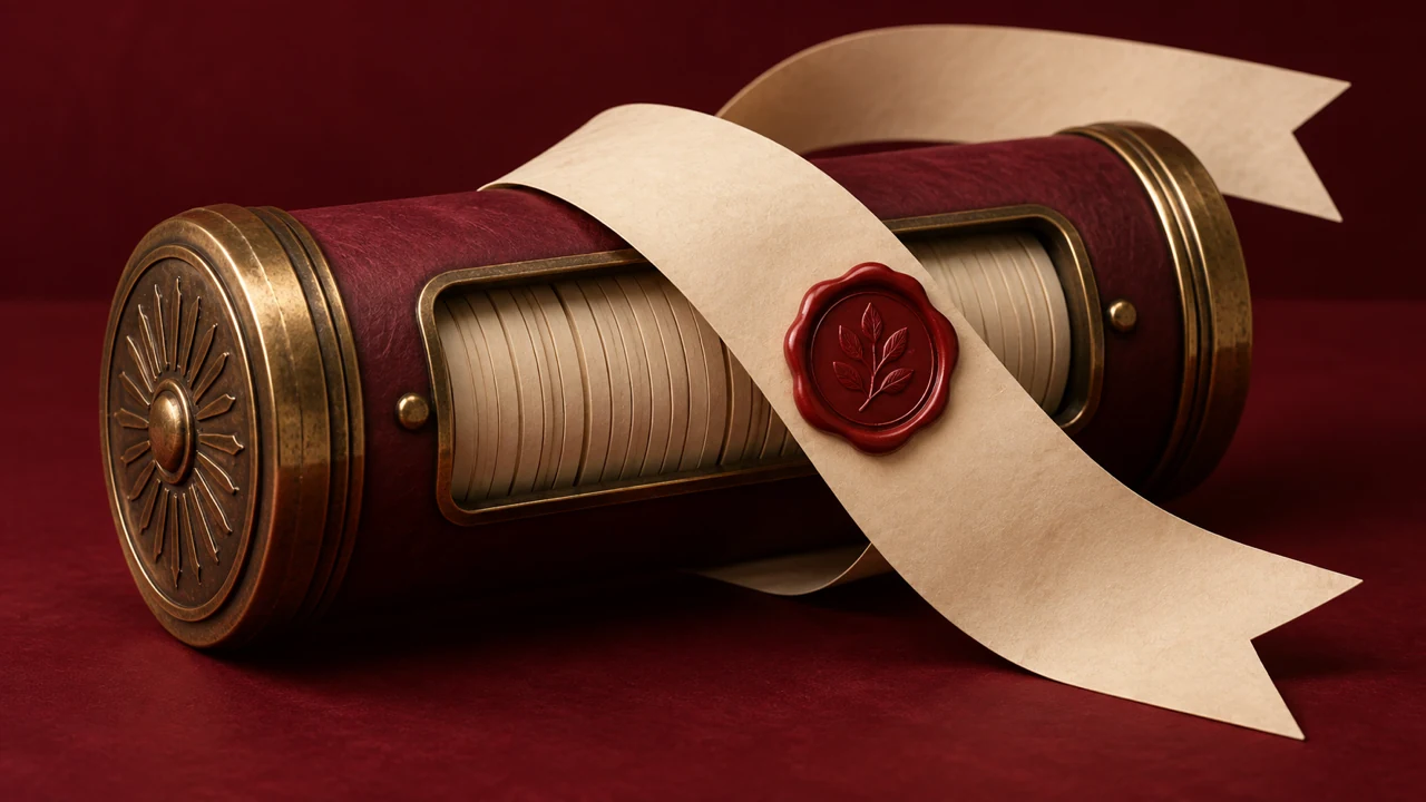 Sealed audio archive cylinder wrapped in a blank permission ribbon to represent consent