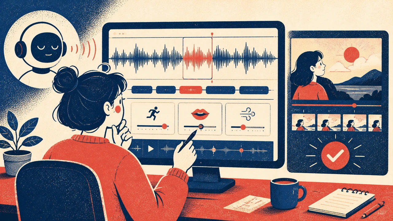 Editor synchronizing AI narration with a screen recording timeline