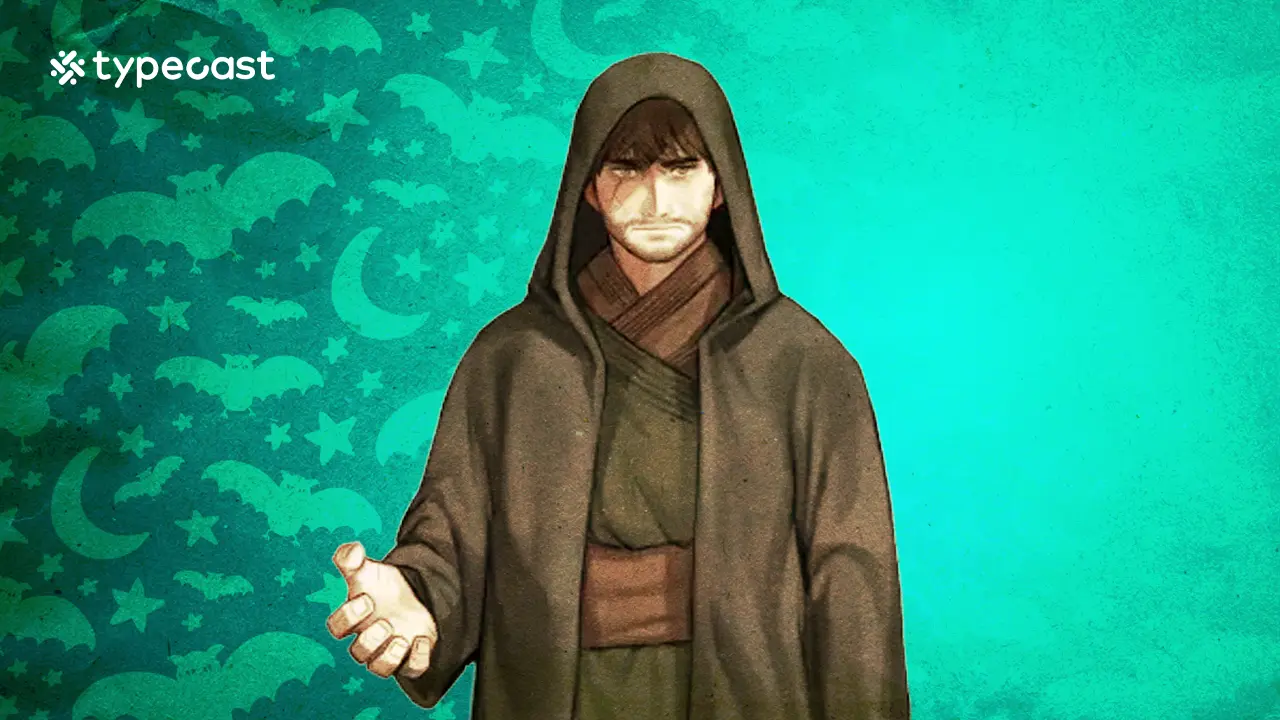 Official Typecast character art of Icarus, a dark and menacing Halloween voice.