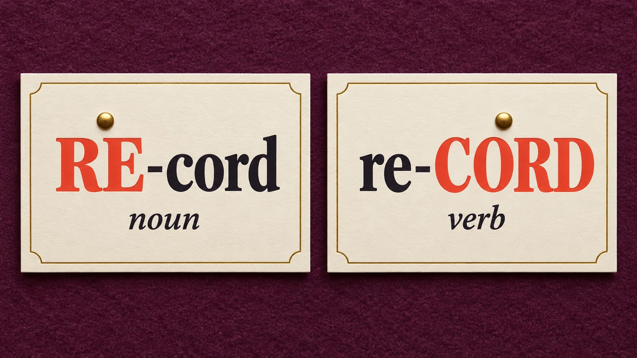 Run pronunciation QA before full production — The noun RE-cord and verb re-CORD emphasize different syllables.