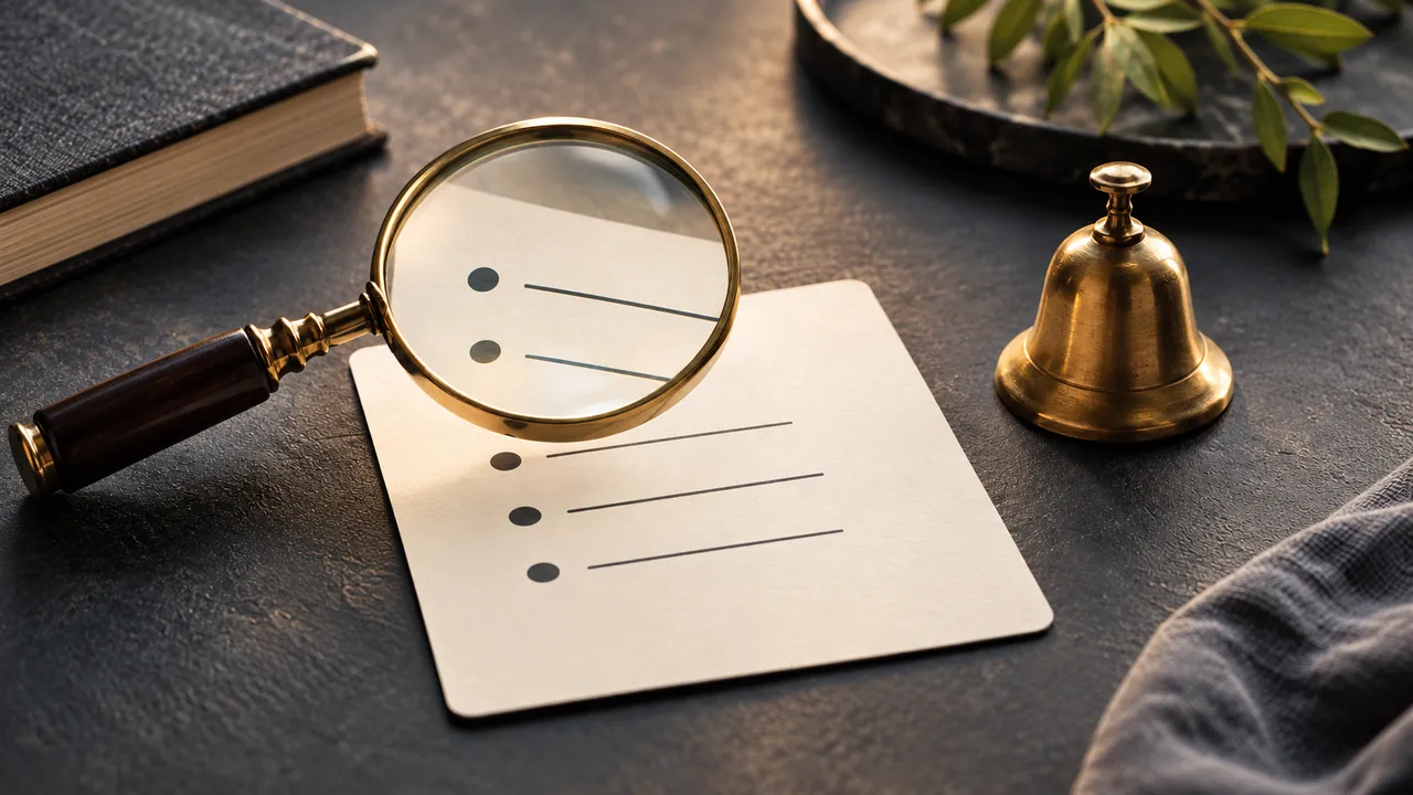 Final pronunciation checklist — magnifying glass and listening bell over an abstract reading card, representing final pronunciation QA.