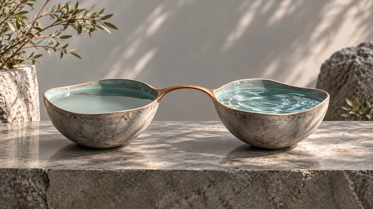 How to check whether your normalized audio is working — paired ceramic bowls comparing smooth and gently rippled water.