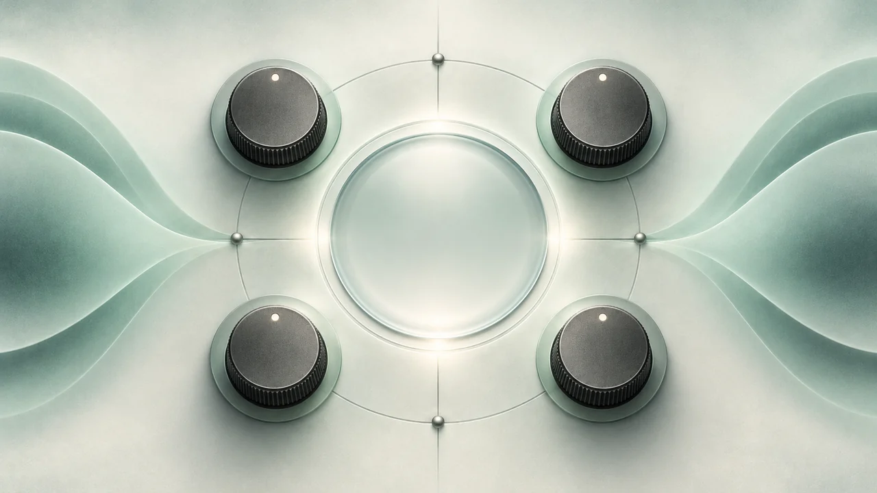 Normalize audio as part of the edit, not the final shortcut — calibration board with balanced tactile dials.