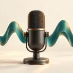 Studio microphone with a smooth teal waveform symbolizing clear audio without distortion.
