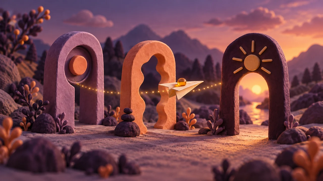 Edit the finished audio — clay miniature paper airplane passing through three refinement gates.