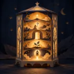 Center-safe paper lantern containing a miniature trailer journey from a question to a launch.